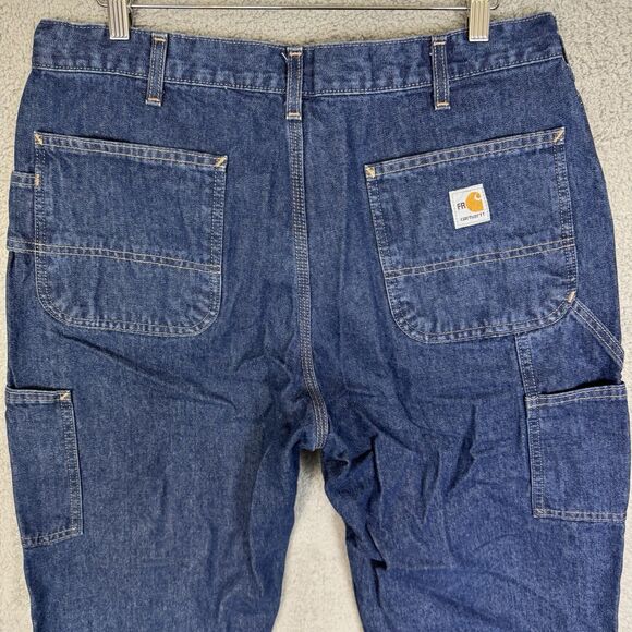 Carhartt FR Jeans Mens 36x30 Blue Utility Flame Resistant Dark Wash Original Fit - Picture 8 of 11